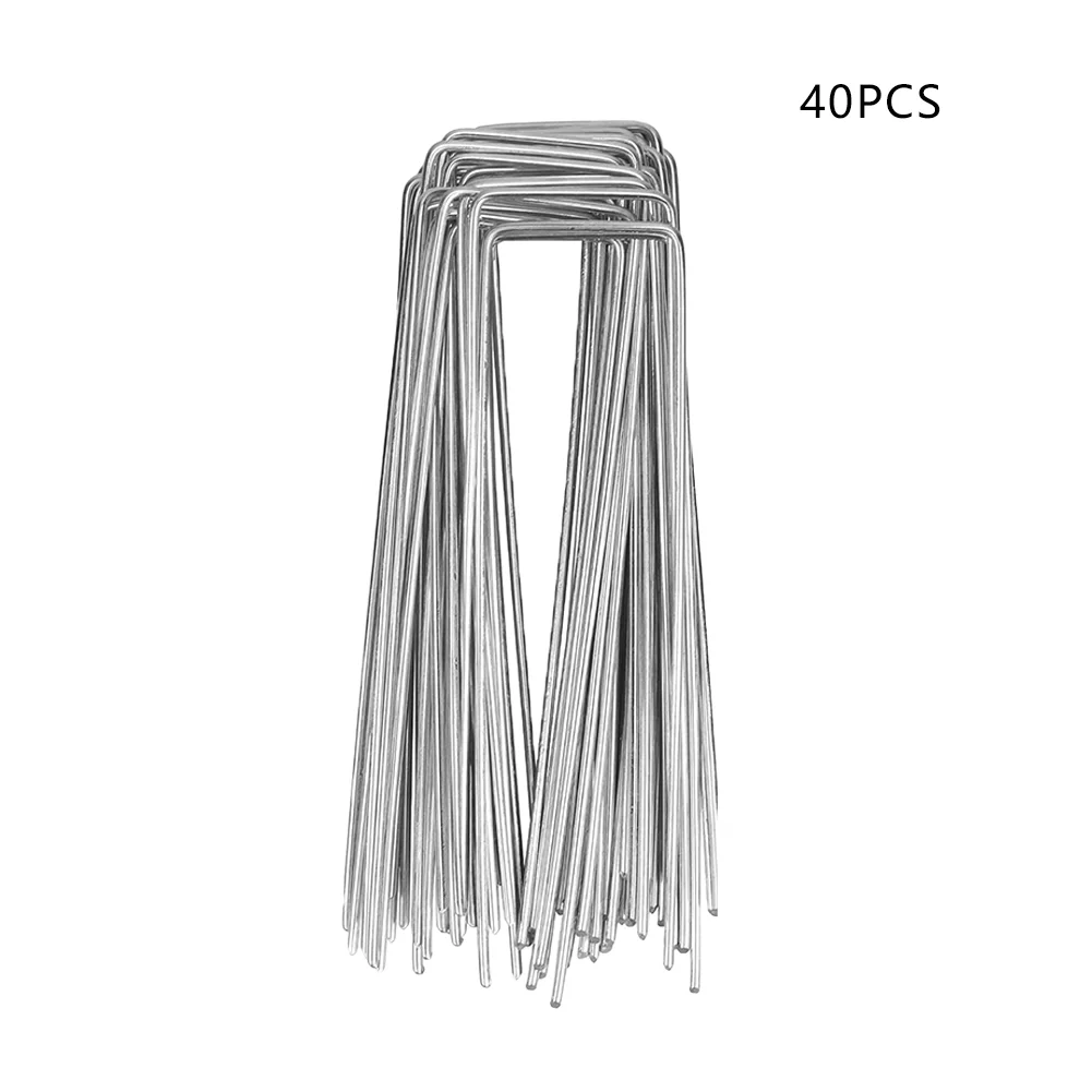 40-Pack Silver Metal U-Shape Garden Staples - Durable Ground Nail Film Fixing Tools