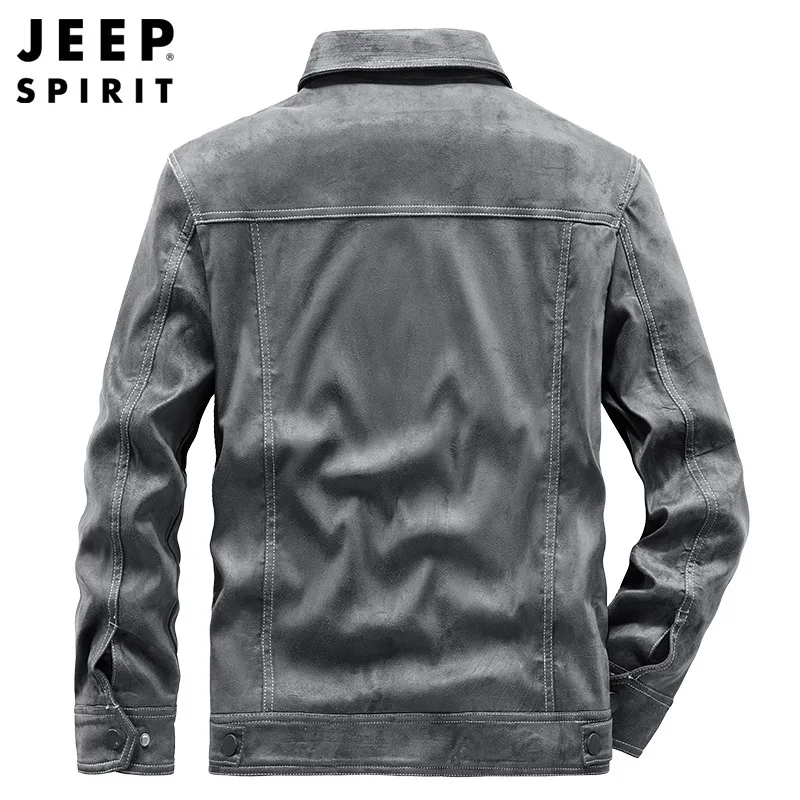 JEEP SPIRIT 남성용 심플 스웨이드 재킷, 클래식 라펠, 캐쥬얼, 다목적, 편안한 버클 코트, 봄 및 가을, 새로운 패션