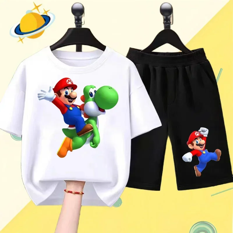 Super Mario Kids T-shirt Set Harajuku Fashion Casual Short sleeve Shorts Boys Girls Sweatshirt Summer clothing 2 pieces 6