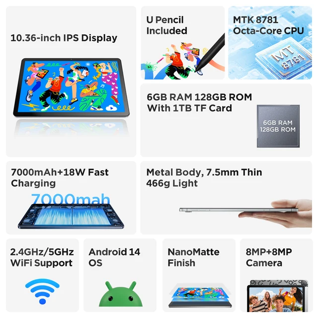 UGEE UT2 Fun Drawing Pad 10.36-inch 2K Display Graphic Monitor 4096 Levels with Pencil Tablet Android 14 System 6GB+128GB 2