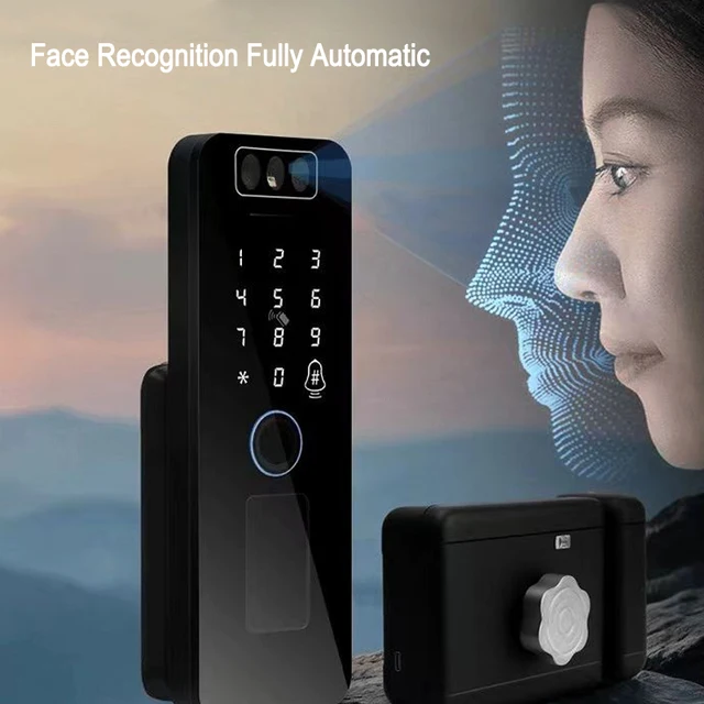Smart WiFi Door Lock Waterproof Tuya Face Recognition Fingerprint RFID Card Password APP Control Rechargeable Li-Battery Include 2