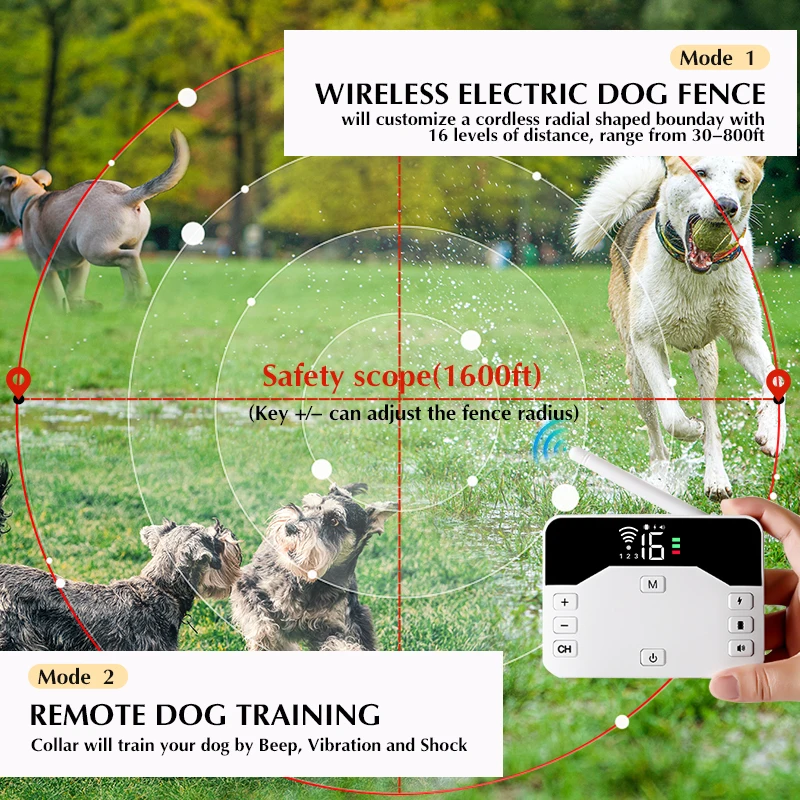 2 IN 1 Wireless Dog Fence System & Training Collar for pet dog training collar