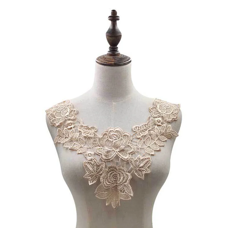 1Pc tessuto di pizzo ricamato colletto finto collare scollo Applique ricamo cuco su toppe tessuto per cucire accessori fai da te  15