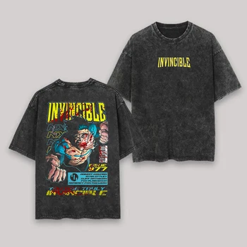 Hot Anime Invincible Washed Tshirt Anime Lover Couples Plus Size Unisex personality Clothes Year round clothing high quality top