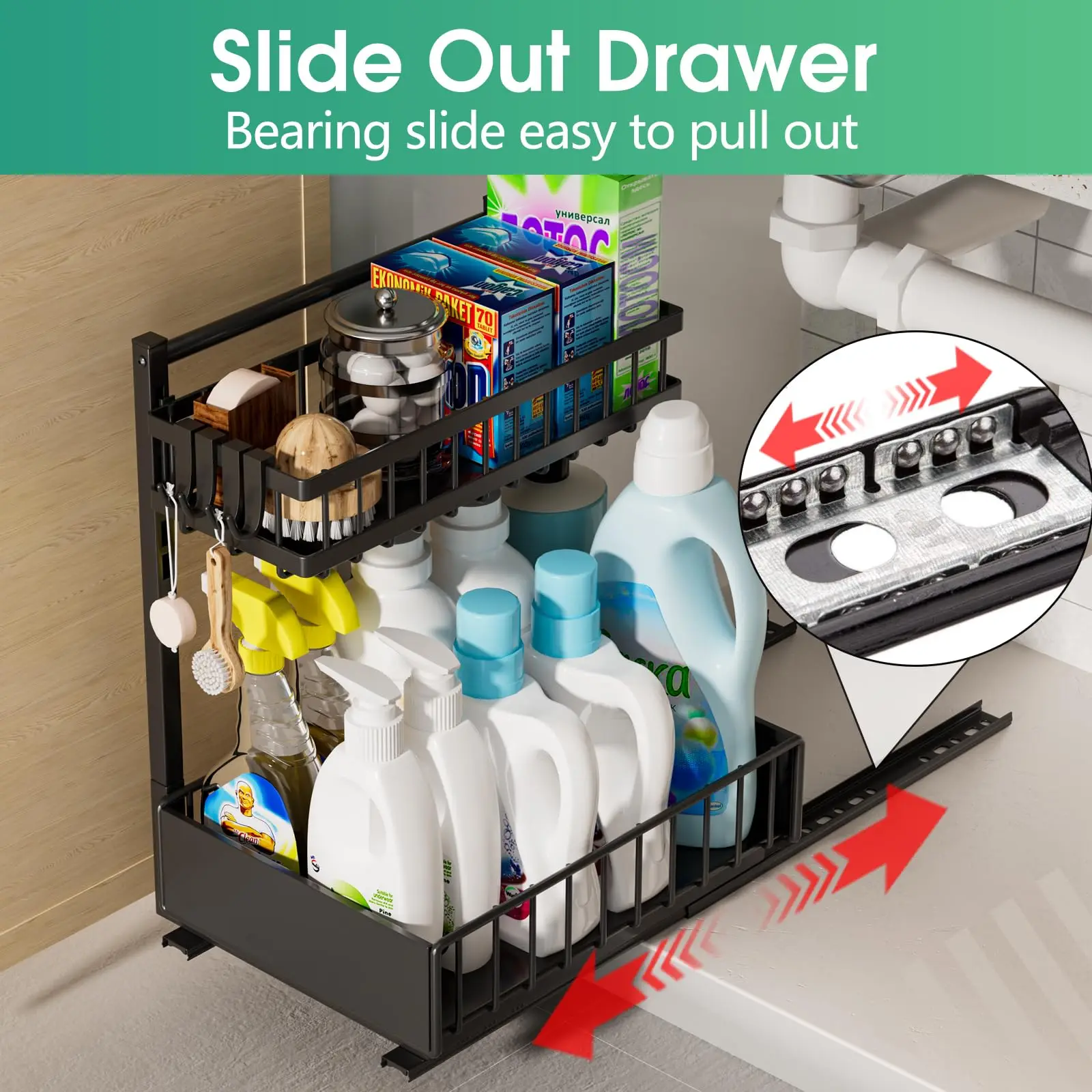 Under Sink Organizer and Storage Height Adjustable Pull Out Cabinet Organizer 2 Tier Slide Out Sink Shelf Cabinet Storage Shelve