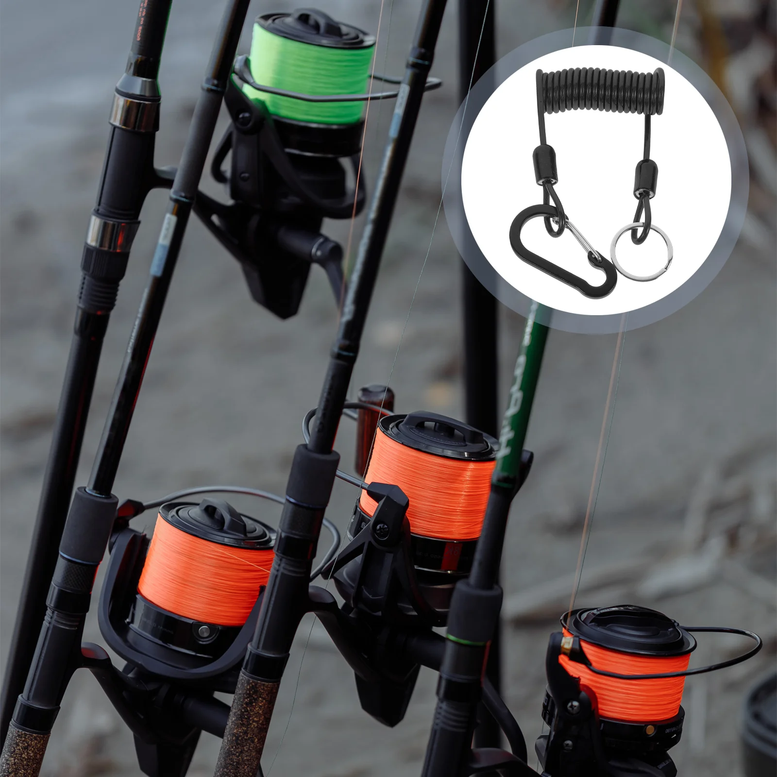 

Fishing Lanyard Heavy Duty Wire Coiled Lanyard Stainless Steel Clip Retractable Safety Fishing Ropes Lanyard