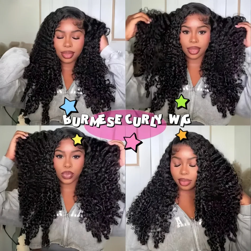 12A Burmese Curly Human Hair Wigs Brazilian Pixie Curls Hd Transparent Lace Frontal Wig For Women Burmese Curly Full Lace Wigs 5