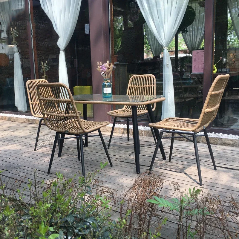 Nordic Rattan Outdoor Chairs Minimalist Modern Wrought Iron Leisure Garden Chair Backrest Balcony Beach Chair Outdoor Furniture portable camping chair