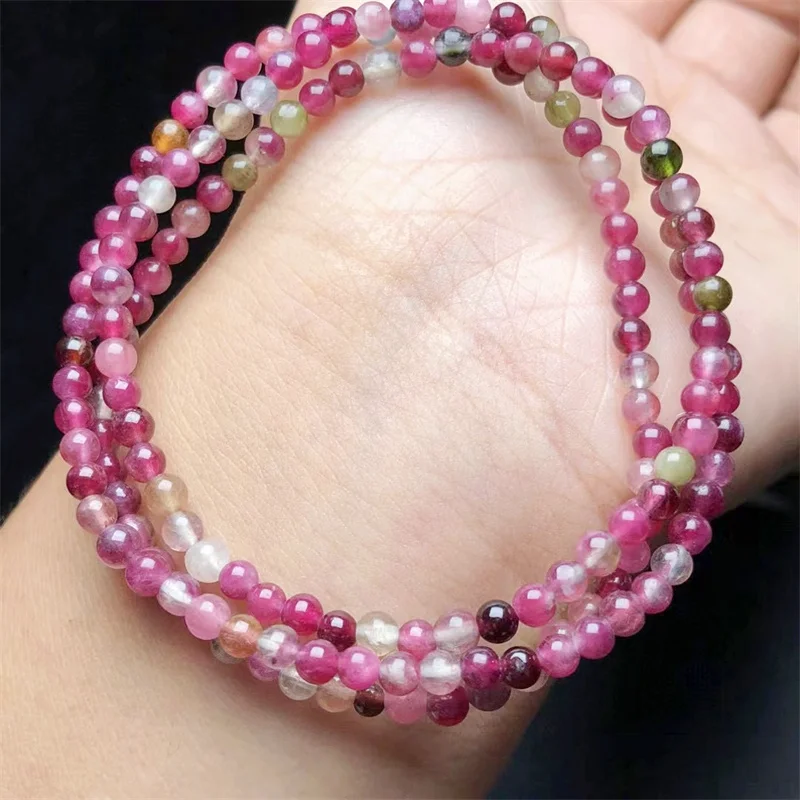 

Natural Tourmaline Triple Circle Bracelet Healing Fashion Reiki Crystal Fengshui Jewelry Birthday Gift 3.8mm 1pcs