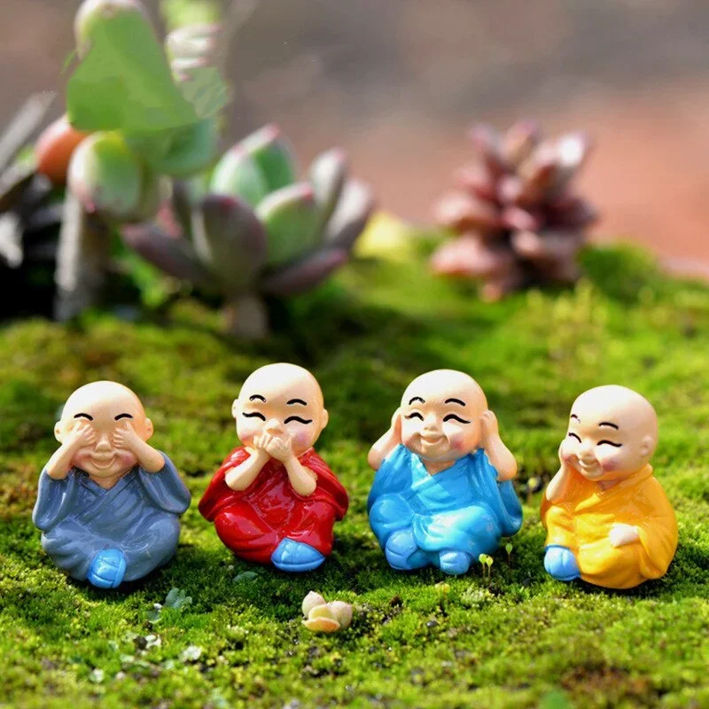 4 Pcs/set of Little Monk Resin Crafts Micro Landscape DIY Ornaments Flower Pot Garden Decoration Buddhist Monk Miniature