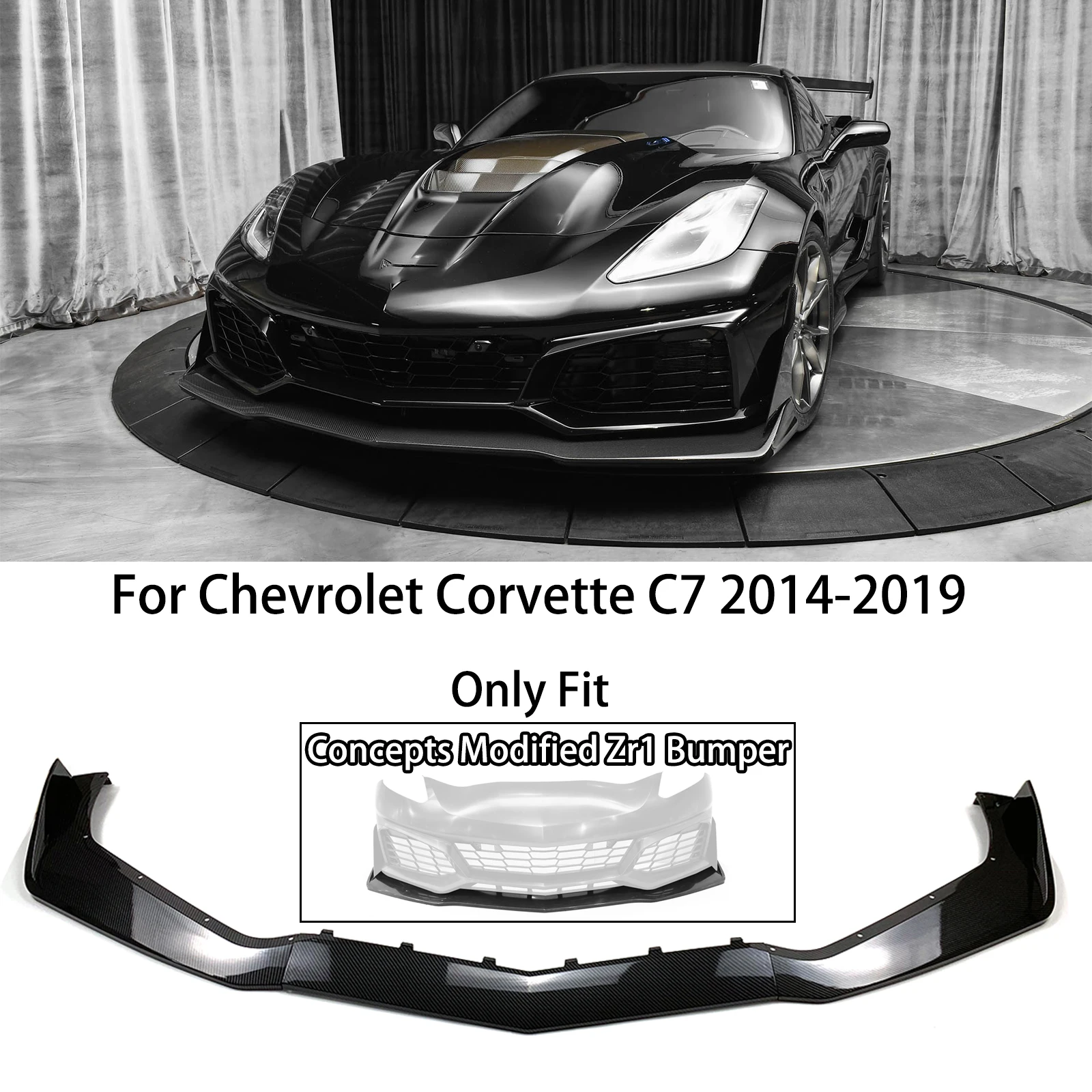 

For Chevrolet Corvette C7 2014-2019 Concepts Modified Zr1 Bumper Front Bumper Lip Splitter Diffuser Spoiler Carbon Fiber Look