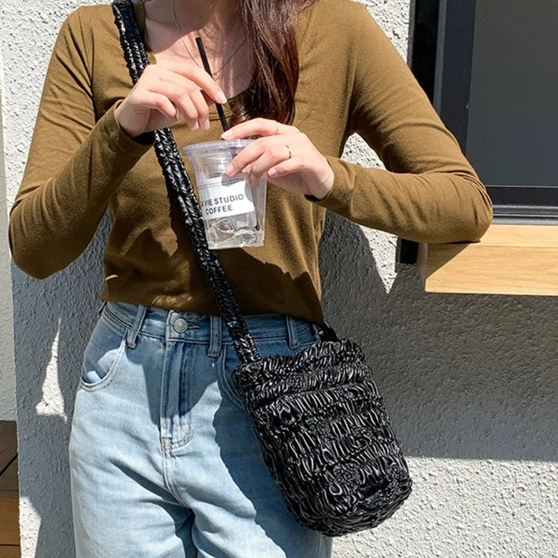 Lightweight Shaped Bags Pleated Shoulder Bags Drawstring Bags Crossbody Bag for Women Girls