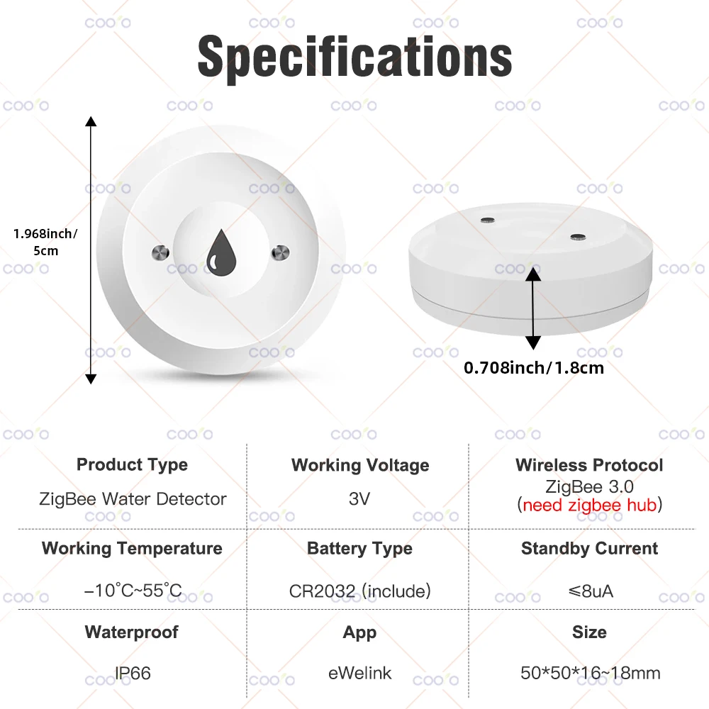 Zigbee Smart Water Leak Sensor Alarm System
