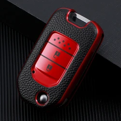 Premium Leather Car Key Case Cover - Elegant Remote Key Protection (2 buttons red)