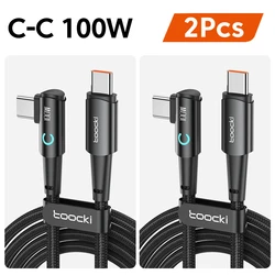 Toocki 100W USB - C to USB - C Fast Charging Cable with 90 - Degree Design - C to C 0.25m Black (100W  2Pcs)