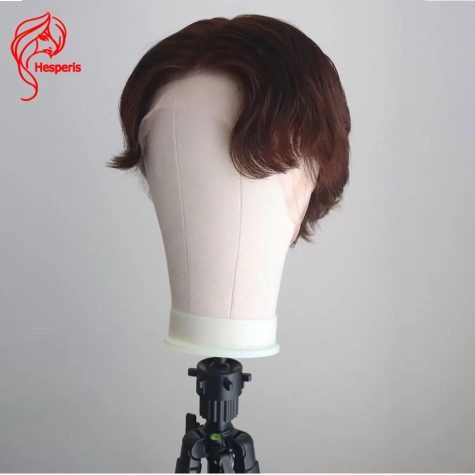 Hesperis Brazilian Remy Full Lace Human Hair Wig Natural Color And Brown Middle Part Men Wigs Bleached Knots Boy Wigs