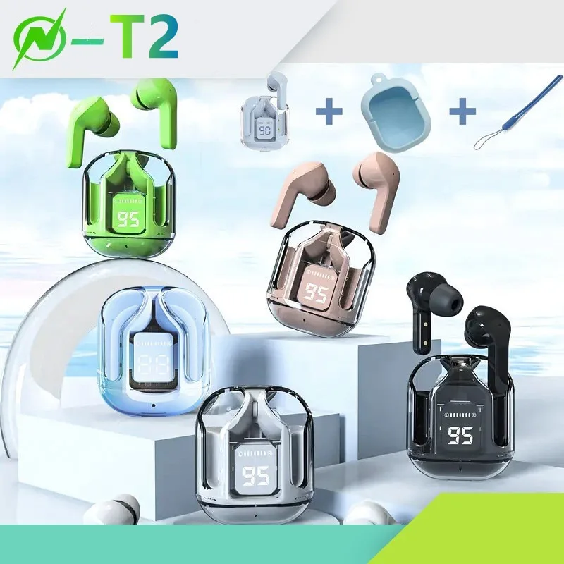 T2 TWS 무선 이어폰, 블루투스 5.3 헤드폰, 스포츠 게이밍 헤드셋, 소음 감소 이어버드, 베이스 터치 컨트롤, 모든 휴대폰용