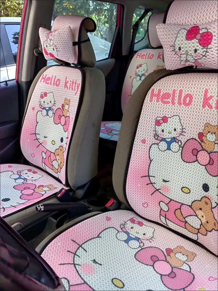 MINISO Sanrio HelloKitty Kuromi Car Seat Cover Full Set Four Seasons Universal Ladies Cartoon Melody Car Interior Decoration Set car seat cushion car cushion car armrest cover car back cushion