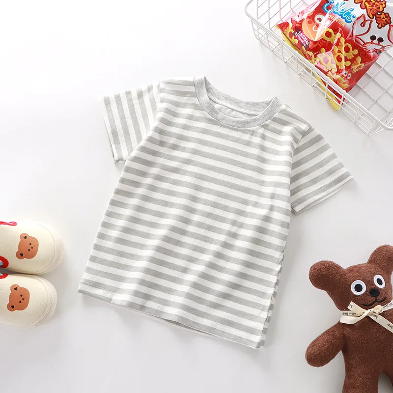 Children's Short-Sleeved Boys Girls 2024 Summer New Striped T-Shirt Baby Thin Section Half-Sleeved Bottoming Shirt Casual Wear