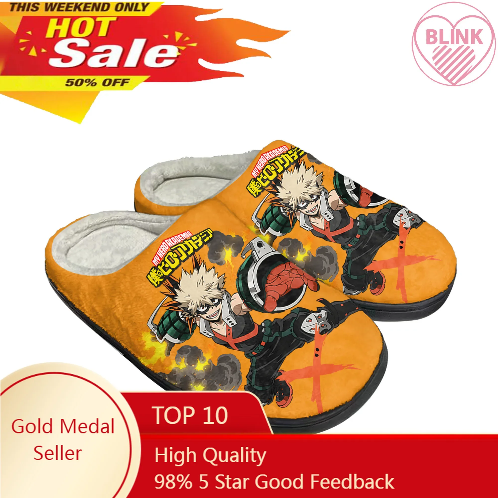 

Bakugou Katsuki My Hero Academia Home Cotton Custom Slippers Mens Womens Sandals Plush Casual Keep Warm Shoes Thermal Slipper