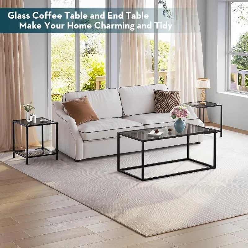 Glass Coffee Table Modern Coffee Tables Simple Rectangular Center Table with Open Space for Living Room Home Office 6