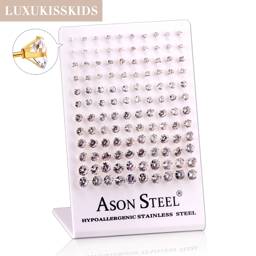 LUXUKISSKIDS 4 Claw AAA Shiny Clearly White Round CZ 60pairs Stud Earrings Set Stainless Steel Brincos Wholesale Jewelry In Bulk 4