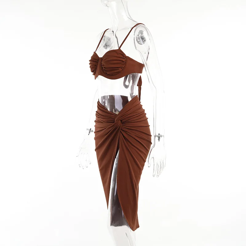 Melphieer 2022 Summer Holiday Beachwear Women's Fashion Two-piece Suit Off-the-shoulder Kink Split Dress 1 top + 1 sarong shein bathing suit cover ups