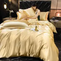 Solid Rayon Silk Bedding Set with Duvet Cover Bed Sheet Pillowcases Luxury King Single Double Couple Satin Pillow Case Bedsheet 2