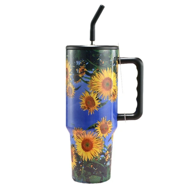 Tropical Floral Leopard 40 oz Tumbler with Handle, Hot Cold Drinks