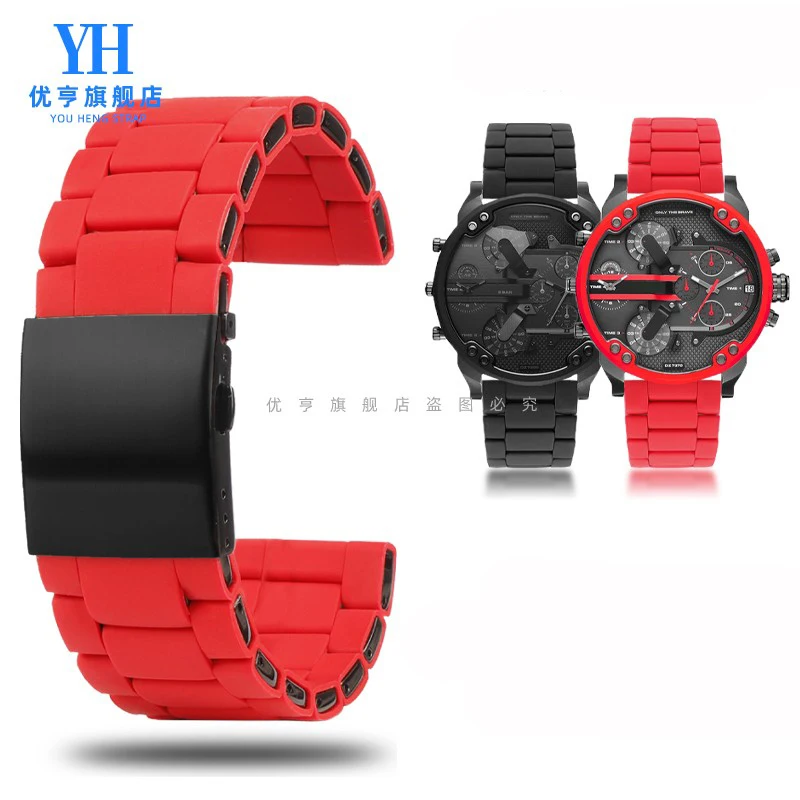 

24mm 26mm 28mm Silicone Stainless Steel Watch Band For Diesel DZ7370 DZ7430 DZ7396 DZ4318 DZ7070 DZ4289 Strap Bracelet Red Black