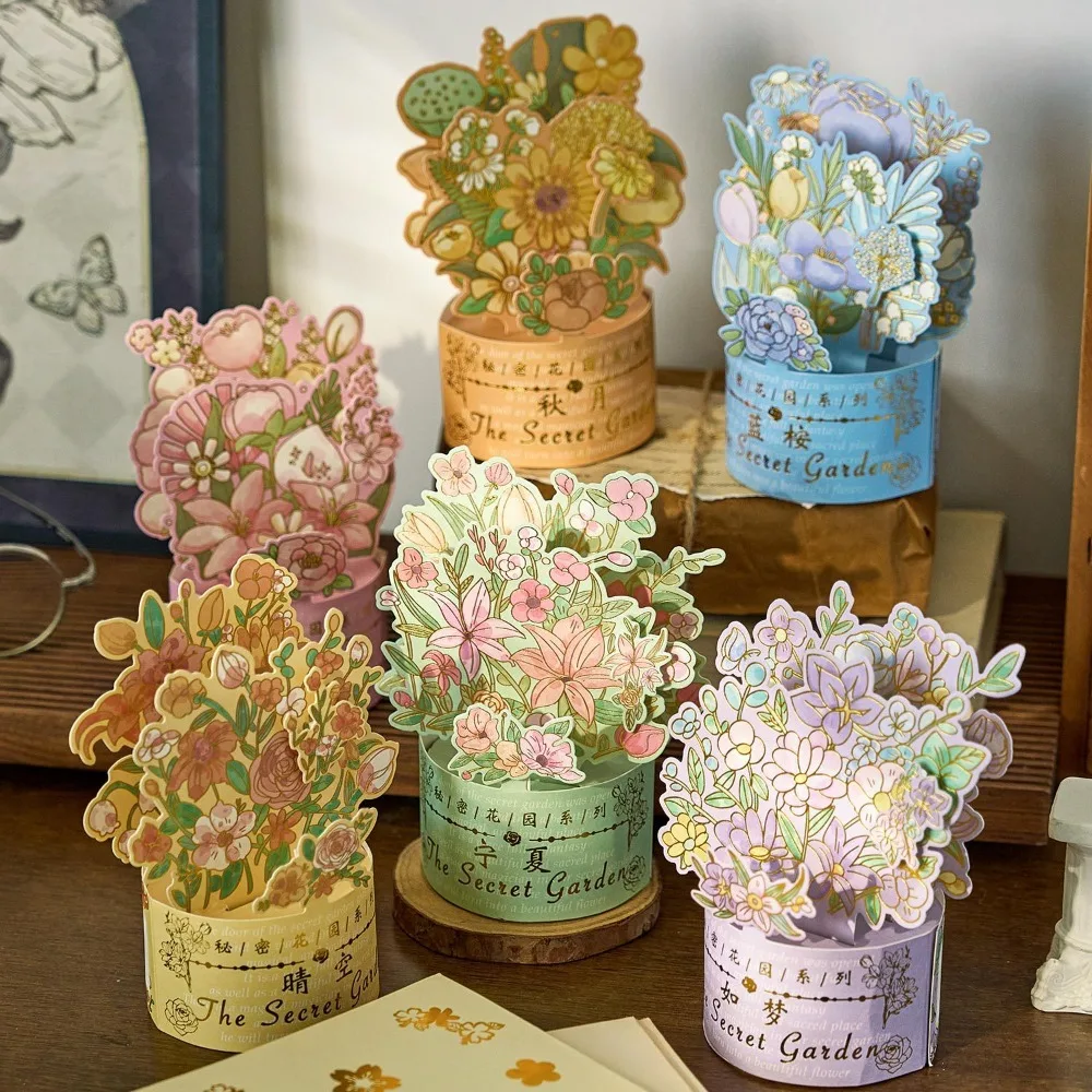 3D Santa Greeting Cards Folding Mini Flowers Best Wishes Xmas Gift for New Year Blessing Postcard Decoration