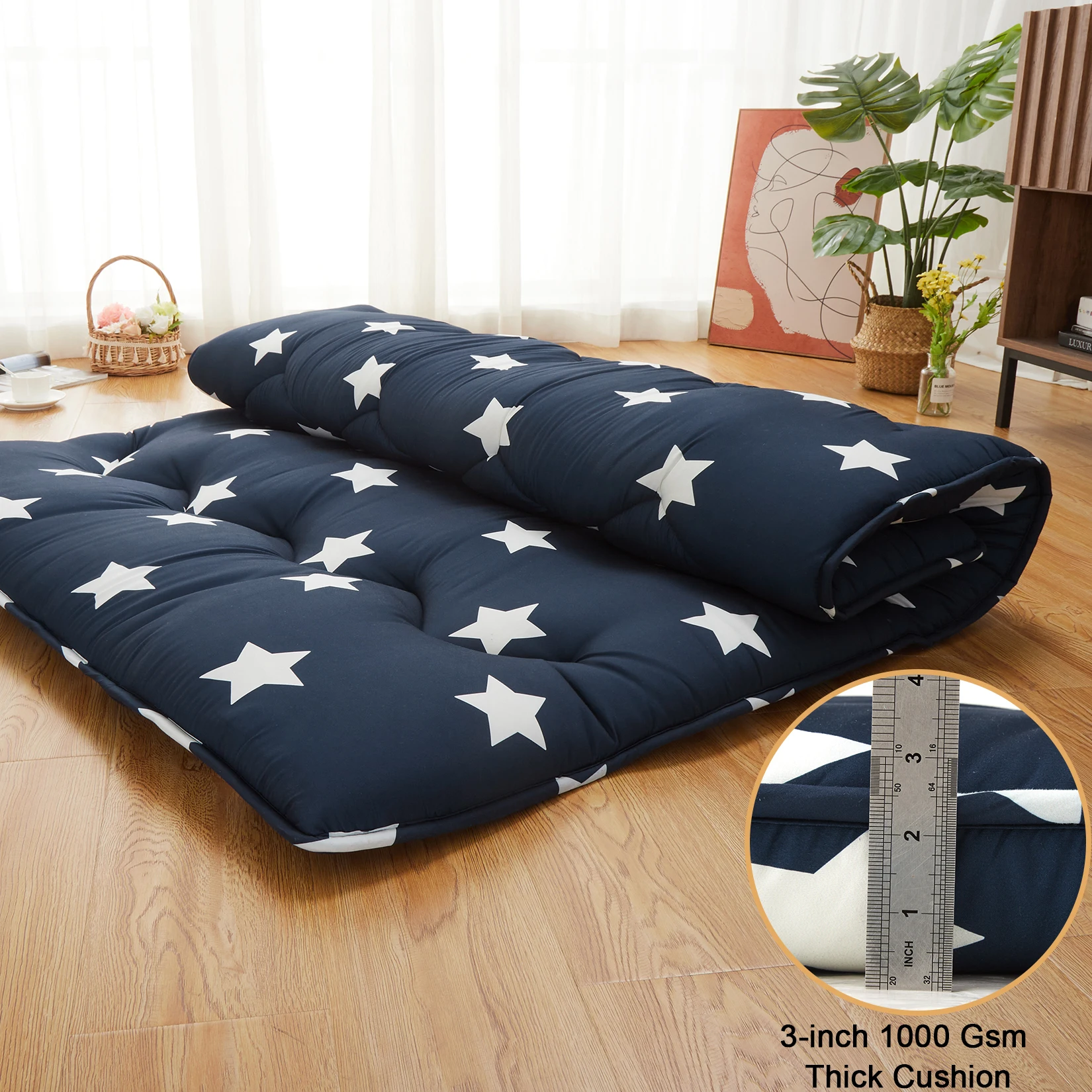 105Gsm Polyester Brushed Fabric 16D 4Cm Sponge Tatami Japanese Mat-Star
