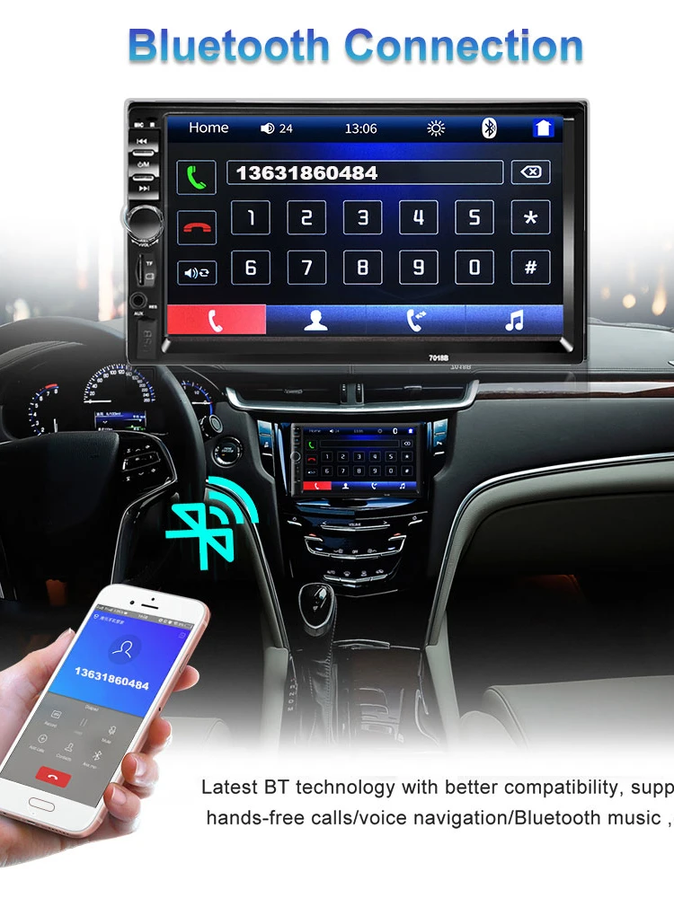  Bileeko Estéreo de coche 2 DIN Radio de coche 7 pulgadas  reproductor MP5 pantalla táctil HD pantalla digital Bluetooth multimedia  soporte USB SD Aux-in doble DIN Autoradio teléfono móvil interconexión con