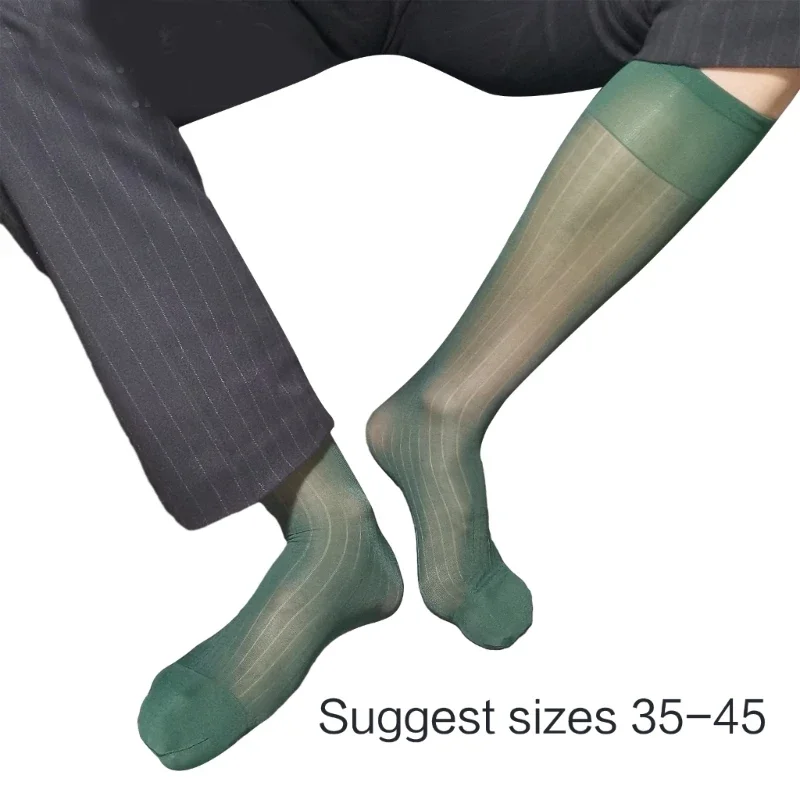 Lodoot Calze da uomo trasparenti da lavoro lunghe sopra il polpaccio o calzini da lavoro calzini in nylon calzini da vestito calzini regali trasparenti da uomo formali calze di vitello