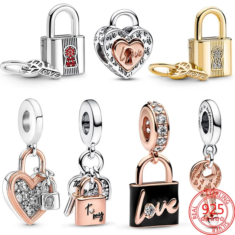 

2023 New Colorful Padlock Style Padlock and Love Key Charm Fit Pandora Bracelet S925 Sterling Silver Fashion Girl Jewelry Gift