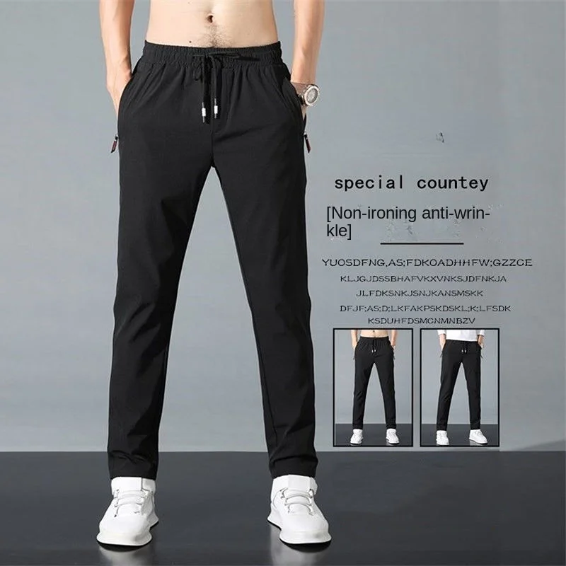 

Men's Trousers Spring Summer New Thin Black Solid Color Fashion Pocket Applique Full Length Casual Work Pants Pantalon