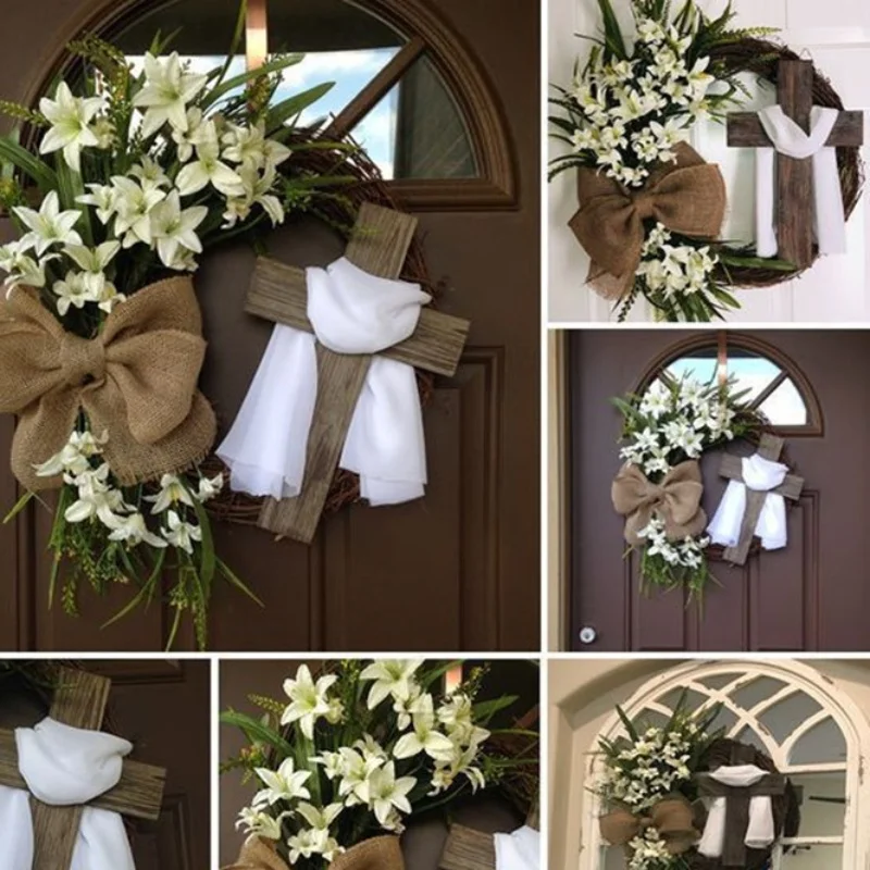 

2024 Easter Cross Wreath Simulated Plant Holiday EasterWreath Amazon Spring Door Hanging Decor accessories party Decorations