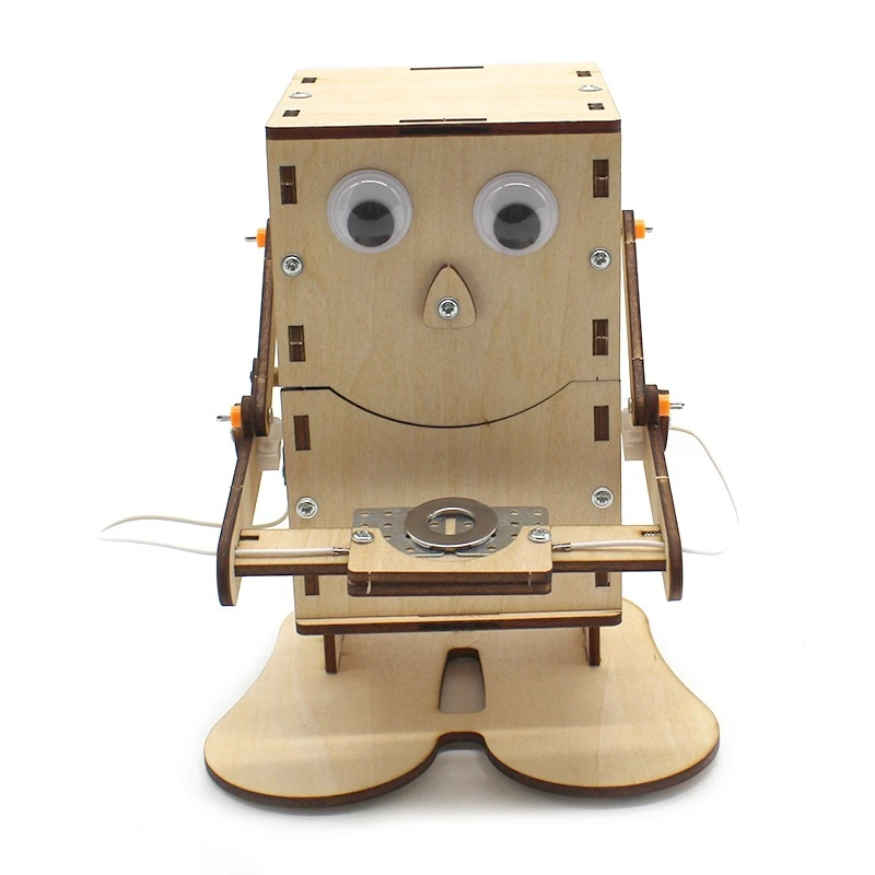 Craft Diy Wood Robot Eating Coins Children's Learning Toys  Assembled Scientific Experiment Material Toys Gift For Students