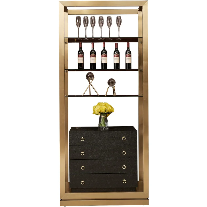 *Stainless Steel Gold Wine Bar Cabinet Display Shelving With Drawers Sideboard Modern China cabinet For Living Room
