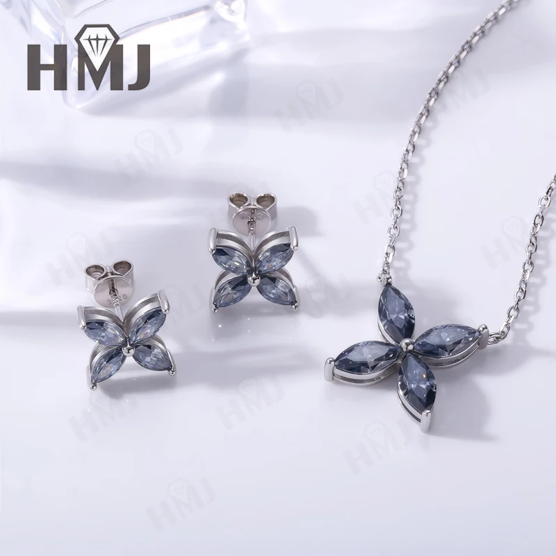 Moissant D Farbe Ohrringe Halskette für Frauen Marquise Cut Flower Diamond 925 Sterling Silber Hochzeitsschmuck mit Zertifikaten – Detail 7