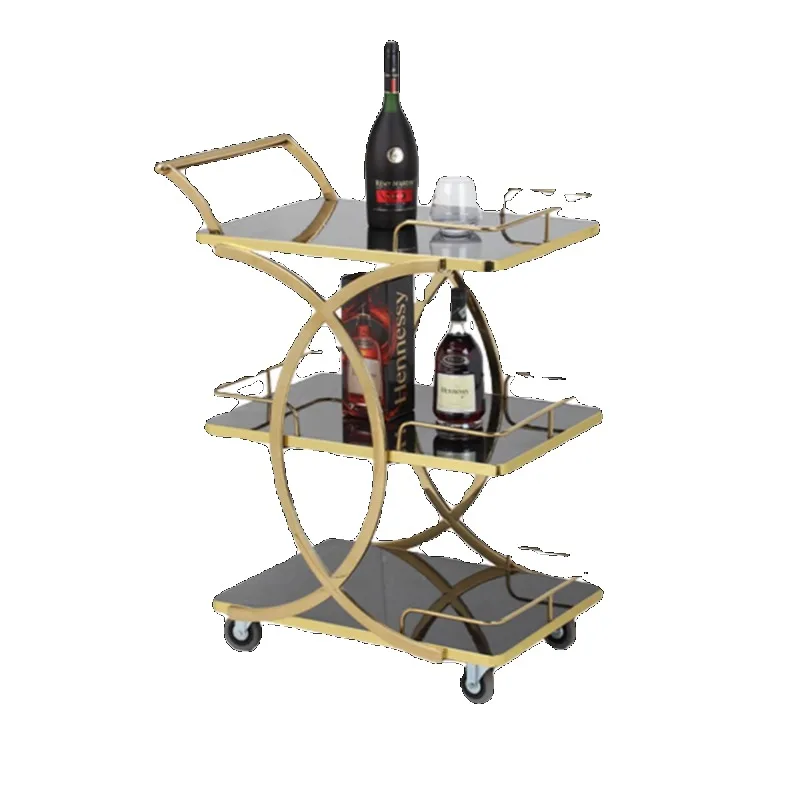 Three-layer stainless steel glass wine cart Multifunctional art trolley Silent 4s shop dim sum tea cart Tool