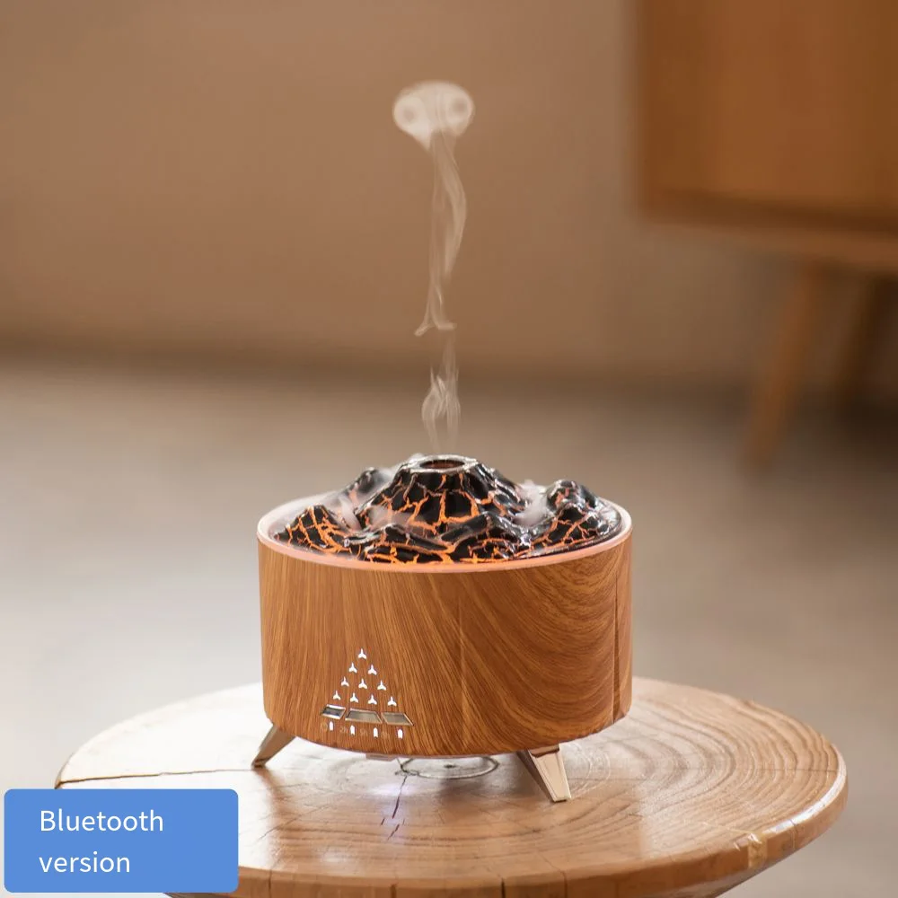

9W Bluetooth Speaker Wood Flame Volcano Lava Aroma Air Humidifier 350mL Diffuser Bedroom White Noise Applies For Home,0ffice