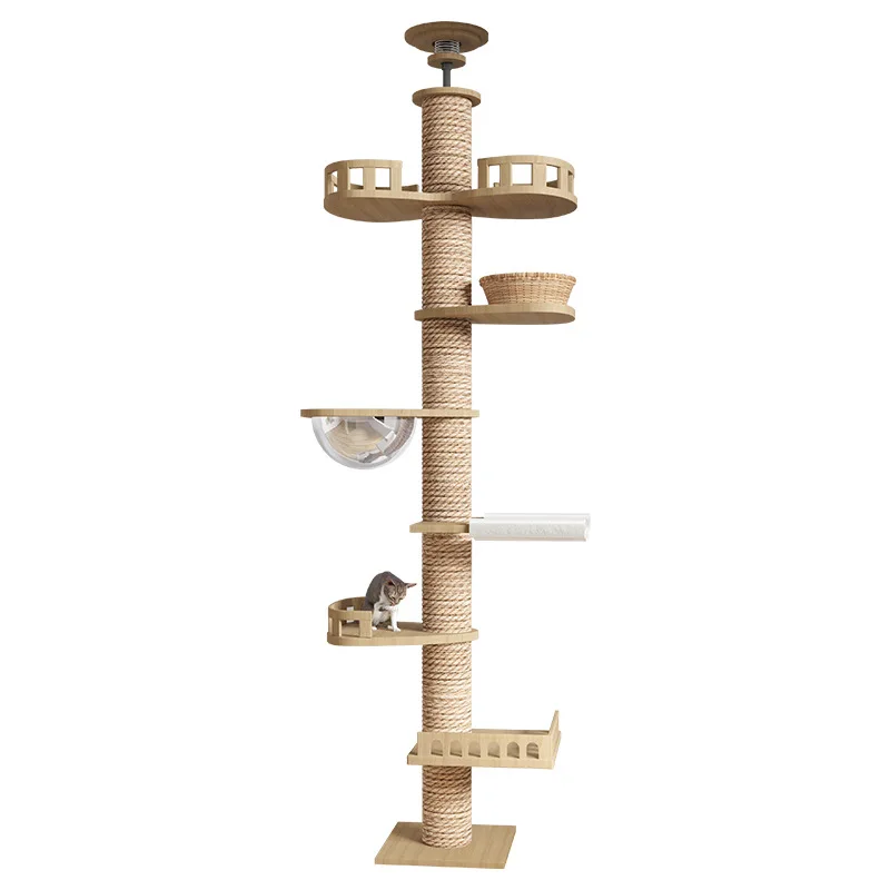 Cat Tree Climbing Toy Floor To Ceiling Tower with Scratching Post Hammock Pet Tree House Furniture