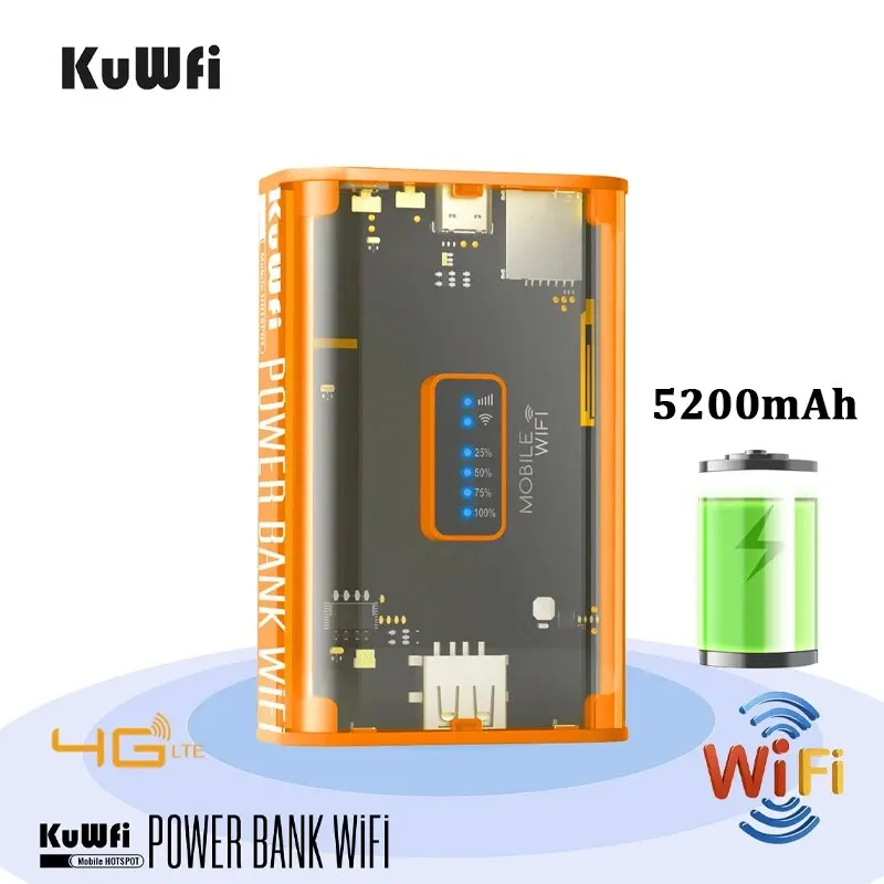 KuWFi Proteble Mini 4G Router 5200mAh Wireless LTE Router 150Mbps Outdoor Travel Hotspot with SIM Card Slot USB Output Power