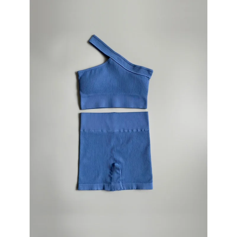 

Бесшовный Женский спортивный костюм, комплект для фитнеса и йоги на одно плечо, бюстгальтер пуш-ап, шорты для тренировок, одежда для бега, спортивная одежда, спортивный костюм