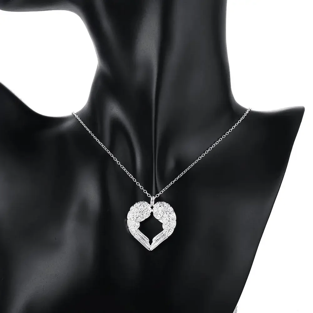 925 sterling Silver Angel wings heart Pendant Necklace for Women luxury fashion party wedding accessories Jewelry Christmas gift pendant necklace,silver necklace,silver pendant,silver necklace charms