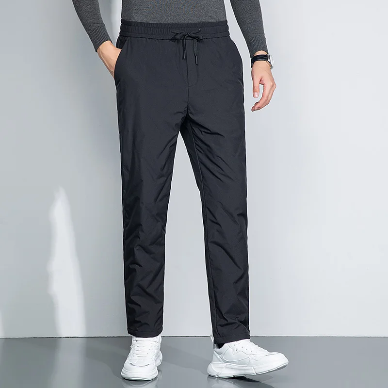 

Winter Men Black Goose Down Pants lightweight Thic Thermal Puffer Trousers Elasitc Waist Warm Straight Pants Comfy Cosy Clothes