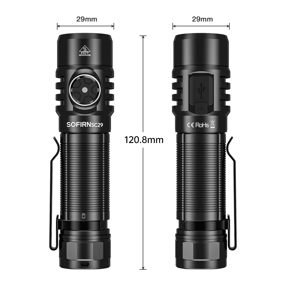 Sofirn SC29 XHP50B LED 3000Lm Type-C Rechargeable Flashlight Protable Powerful 21700 Torch EDC Flash Light IPX8 for Camping