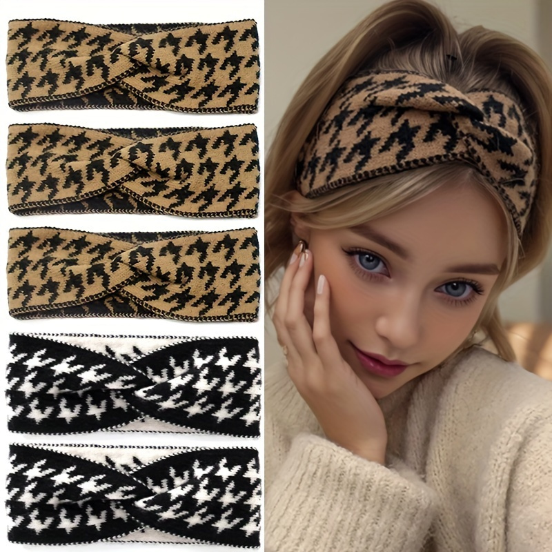 Elegant and retro checkered headbands - crossed headbands, versatile face-washing headbands, wide-brimmed headscarves