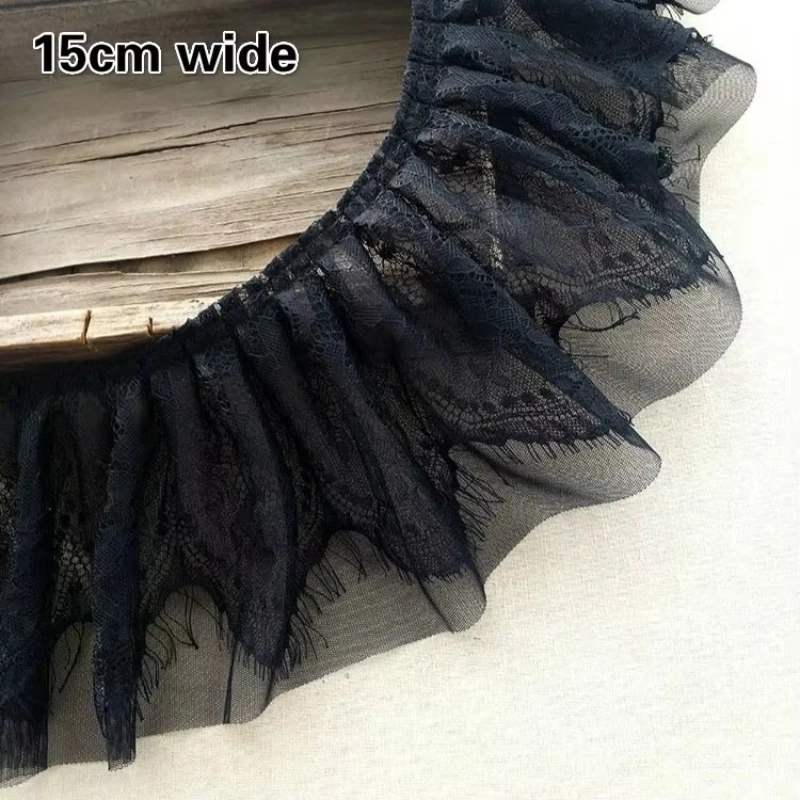 블랙 확대 더블 Pleated 속눈썹 Tulle 레이스 DIY 숙녀 소녀 아동 의류 스커트 커프스 편리한 봉제 트렌드 트림